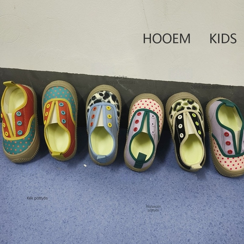 2026 tavaszi gyerekeknek készült vászon slip-on cipők, színes blokkokkal, koreai stílus, könnyű, puha talp