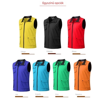 Több zsebes mellény, 300T magas sűrűségű poliészter anyag, cipzáras zárás, egyenes szabás, négyévszakos viselethez