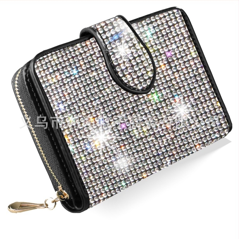 Női cipzáros rhinestone pénztárca PU bőrrel, poliészter bélés, kártyatartó