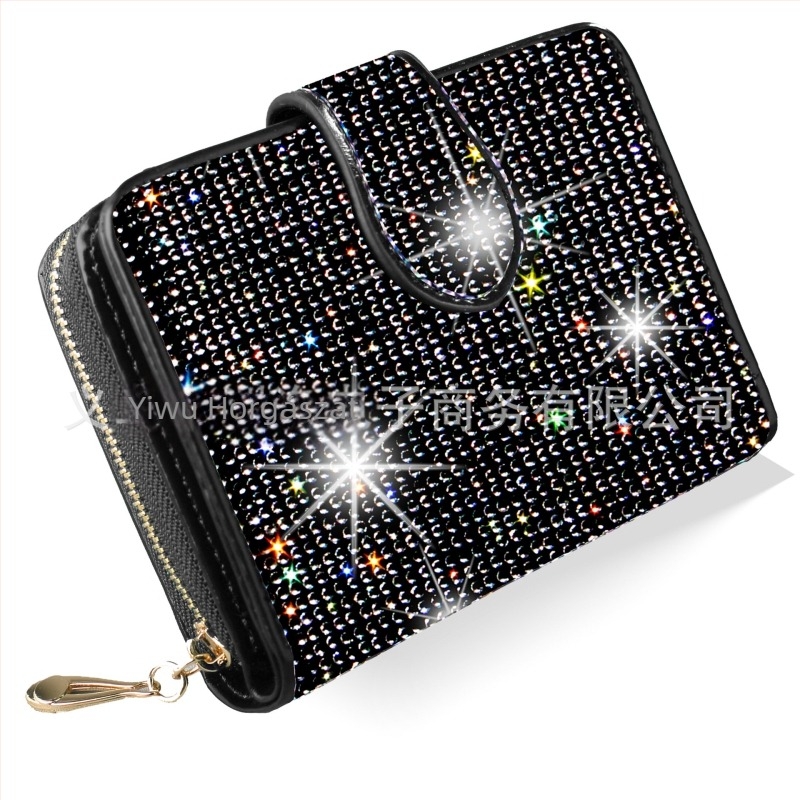 Női cipzáros rhinestone pénztárca PU bőrrel, poliészter bélés, kártyatartó