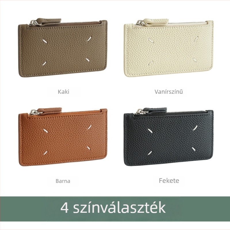 Női valódi bőrből készült kártyatartó — Első réteg marhabőr, Sávos mintázat, Több kártyatartóhely, Cipzáras érmezseb