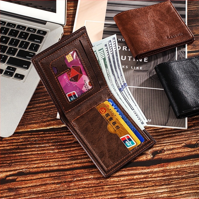 Férfi PU bőr pénztárca azonosító/dokumentumtárolóval, bifold kialakítás, egyszínű, PU bélés, üzleti elit stílus