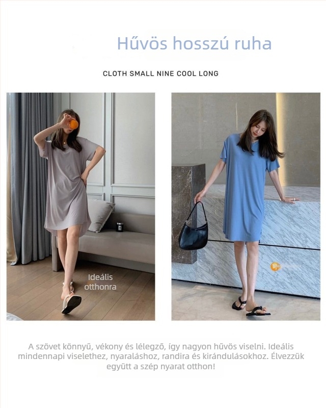 A-line ruha, Ice Silk anyag, rövid ujjú, kerek nyak, közepes hosszúságú