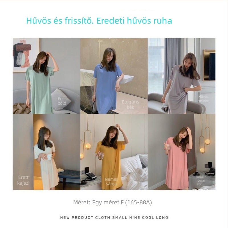A-line ruha, Ice Silk anyag, rövid ujjú, kerek nyak, közepes hosszúságú