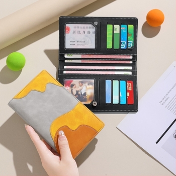 Geometriai mintázatú hosszú PU bőrpénztárca kártyatartóval és aprópénz rekesszel, Koreai stílus