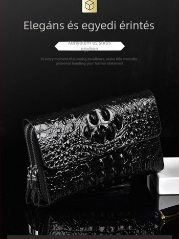 Férfi clutch krokodil mintás bőrrel, üzleti stílus, domborított bőr, kopásálló, poliészter bélés