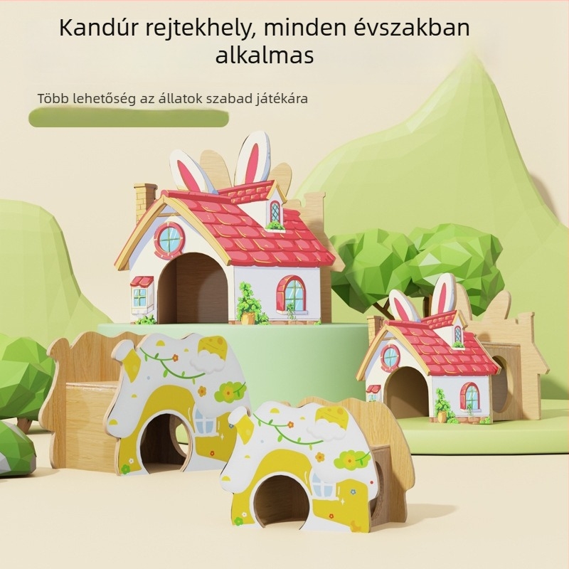 Fából készült hörcsög menedékház • Hörcsögök számára • Anyag: fa • Nem importált