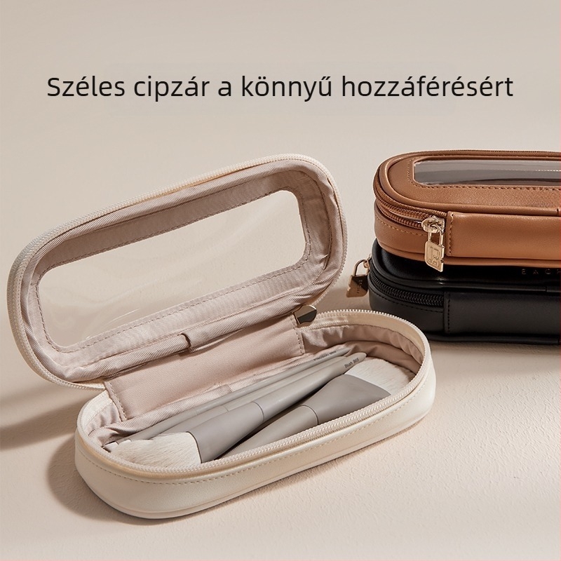 PU anyagú sminkecsettároló táska, hordozható, nőknek, cipzáras zárás, lélegző, mindennapi használatra