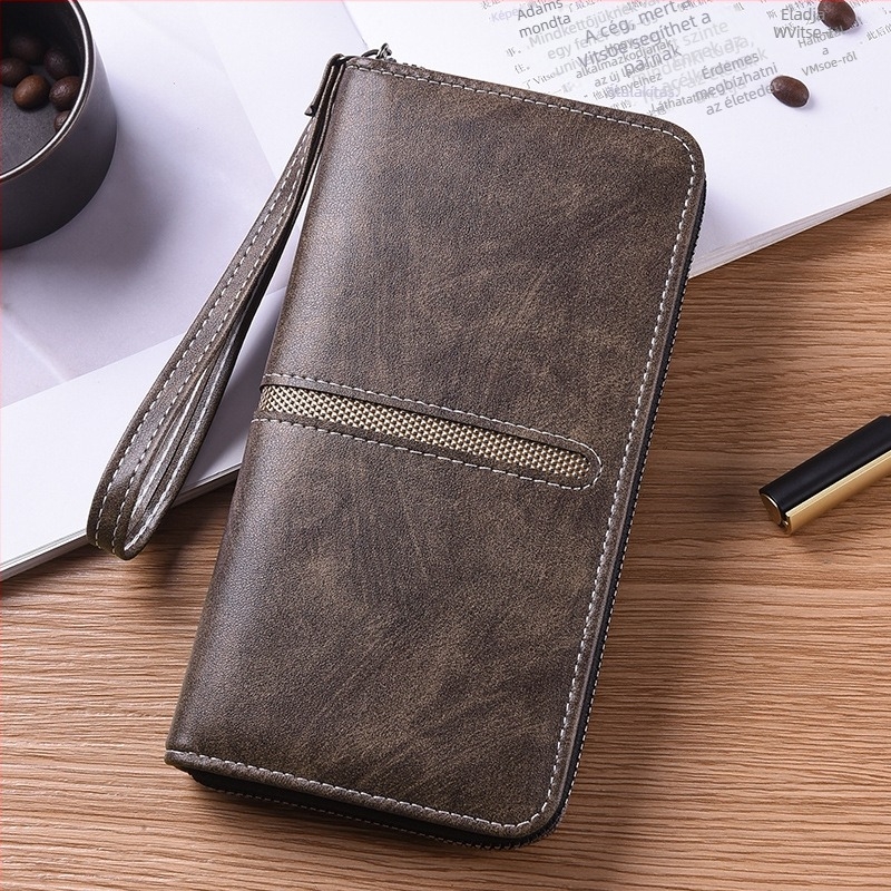 Férfi hosszú clutch pénztárca cipzárral és telefon-tárolóval, PU anyag, modell 9061, ultra könnyű, kopásálló, nagy kapacitás