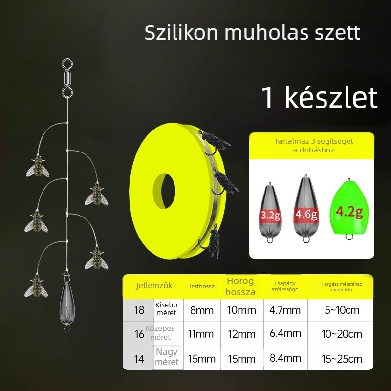 Drótos horogkészlet 16 horoggal, anti-összefonódás, Caddis csali