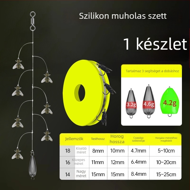 Drótos horogkészlet 16 horoggal, anti-összefonódás, Caddis csali