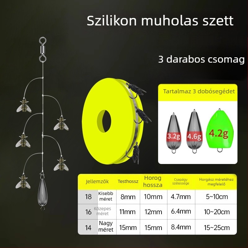 Drótos horogkészlet 16 horoggal, anti-összefonódás, Caddis csali