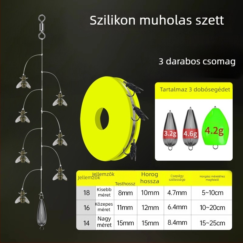 Drótos horogkészlet 16 horoggal, anti-összefonódás, Caddis csali
