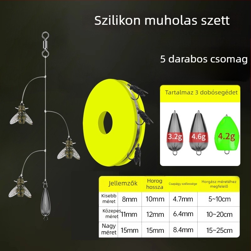 Drótos horogkészlet 16 horoggal, anti-összefonódás, Caddis csali
