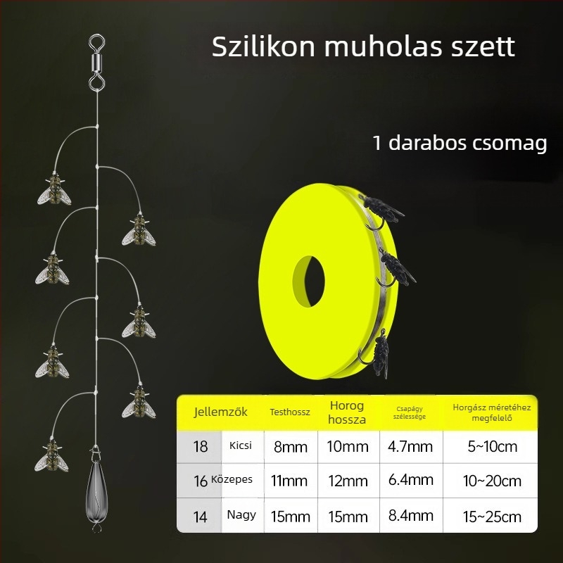 Drótos horogkészlet 16 horoggal, anti-összefonódás, Caddis csali