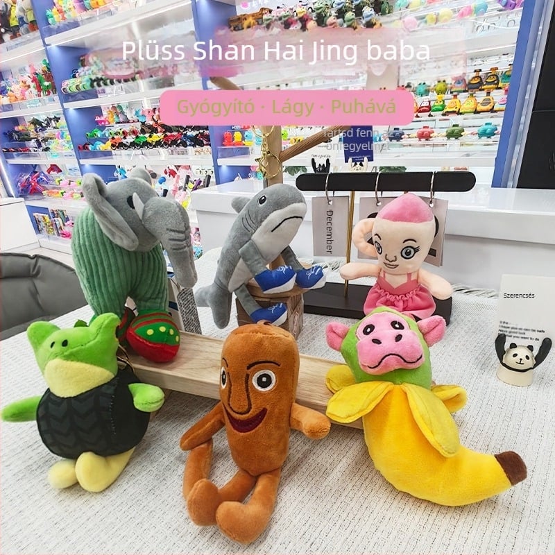 Púpos kulcstartó: cápa-baba és banánmajom plüss játék, PP pamut töltet, rendkívül puha rövid plüss, termékkód HN00066, testreszabás minta alapján, uniszex, 7–14 éves