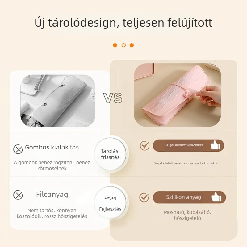Göndörítővas tároló táska – szilikonból készült hőszigetelő alátét, kézitáska-stílusú kivitel, többfunkciós tárolás utazásokhoz és otthonhoz