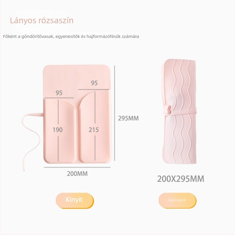 Göndörítővas tároló táska – szilikonból készült hőszigetelő alátét, kézitáska-stílusú kivitel, többfunkciós tárolás utazásokhoz és otthonhoz