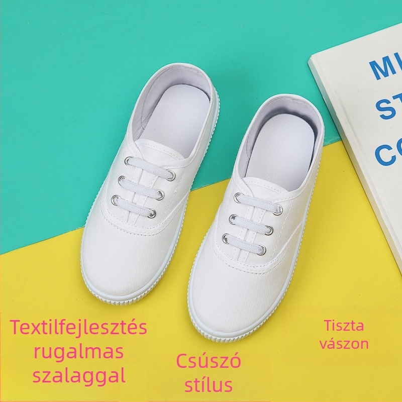 Gyerekek beltéri vászoncipő – alacsony felső rész, textil talpbetét, gumírozott talp.