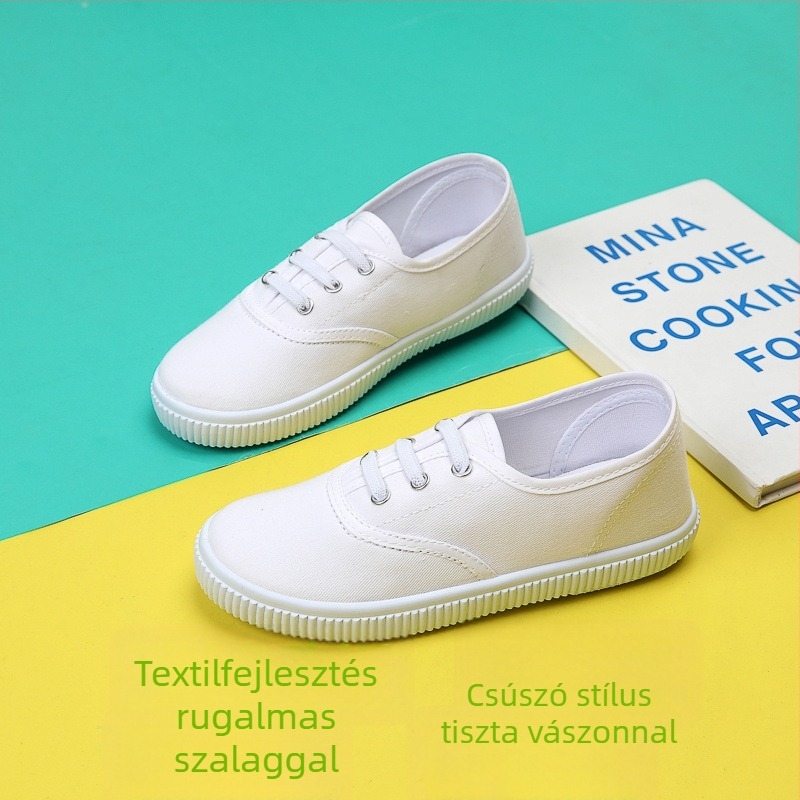 Gyerekek beltéri vászoncipő – alacsony felső rész, textil talpbetét, gumírozott talp.