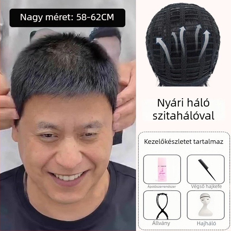 Férfi paróka, valódi emberi haj, rövid fazon, modell 9002, nem festhető és nem dauerolható, növeli a haj volumenét