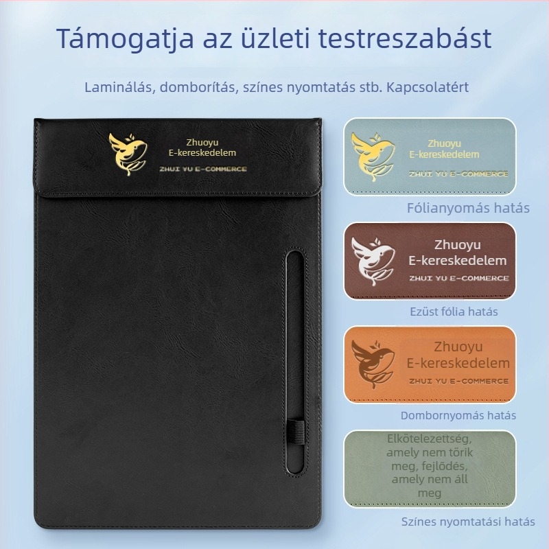 Bőr mágneses mappa A4-es fogóval, 5 mm lemezzel és logónyomtatással – testre szabható