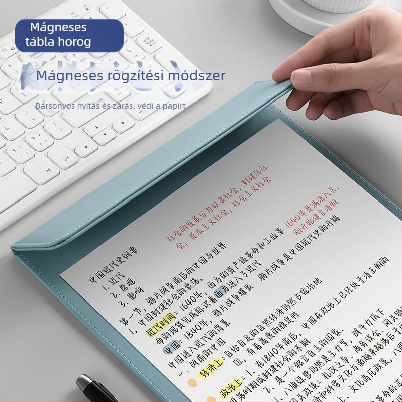 Bőr mágneses mappa A4-es fogóval, 5 mm lemezzel és logónyomtatással – testre szabható