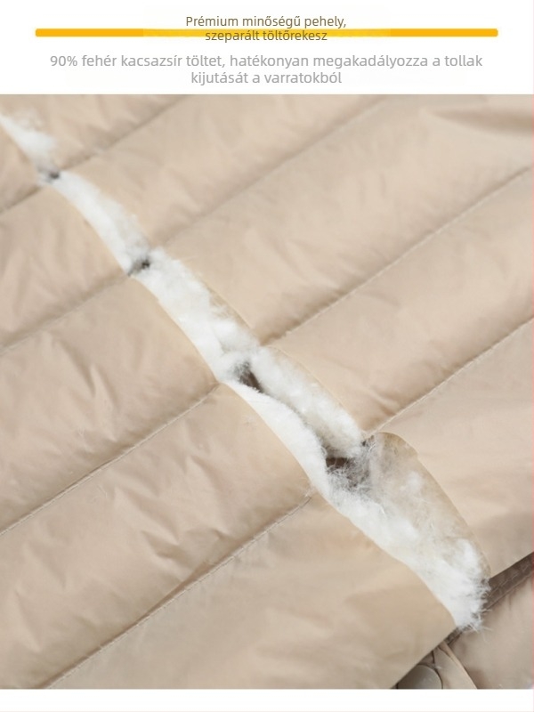 Női pehelydzseki slim-fit kivitelben, anyag: nylon, töltet: fehér kacsa pehely, pehelytartalom 50%, gallér: wood-ear edge