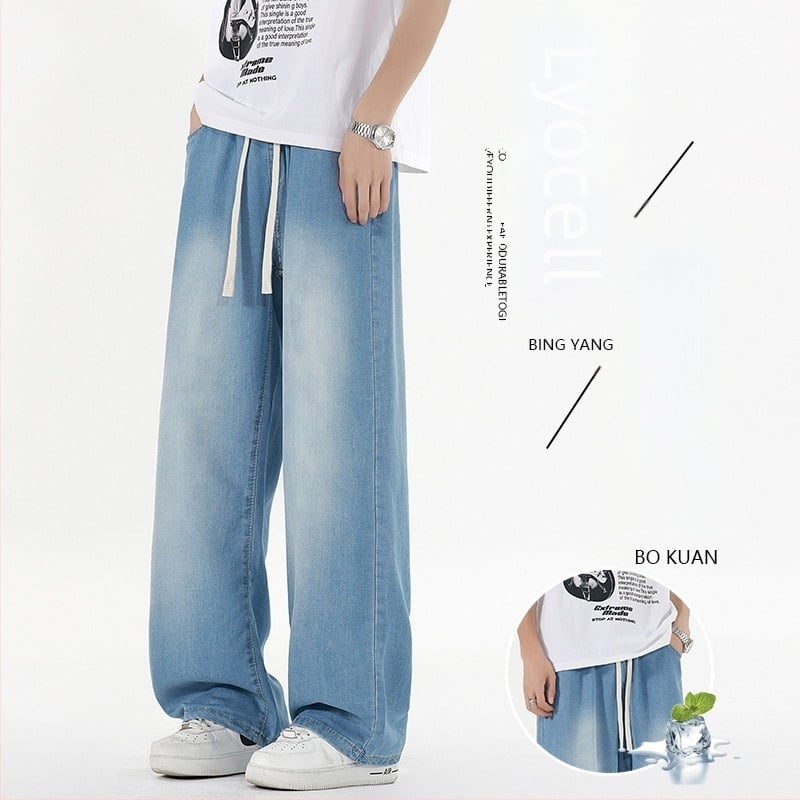 Nadrág, koreai stílus, egyenes szabás, alacsony derék, cipzár, kézzel rajzolt