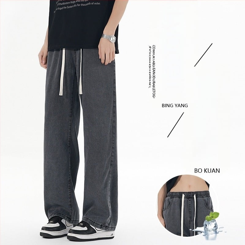 Nadrág, koreai stílus, egyenes szabás, alacsony derék, cipzár, kézzel rajzolt