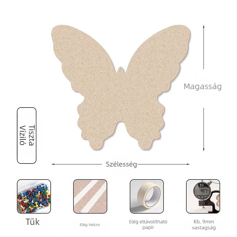 3D pillangó filc falpanel bejárathoz — dekoratív falidísz fotófal és TV-háttérhez (Anyag: poliészter rost; Funkciók: nedvességálló, molyok elleni, szennyeződés elleni, penészálló)