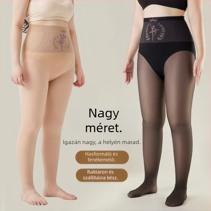 Nagy méretű fekete áttetsző harisnyanadrág nőknek, tavasz-őszi, vékony, fényes felület