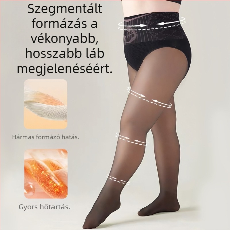 Nagy méretű fekete áttetsző harisnyanadrág nőknek, tavasz-őszi, vékony, fényes felület