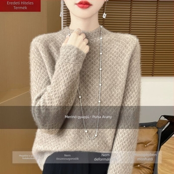 Ice Silk pulóver fél magas gallérral, hercegnői ujjakkal, normál vastagságú