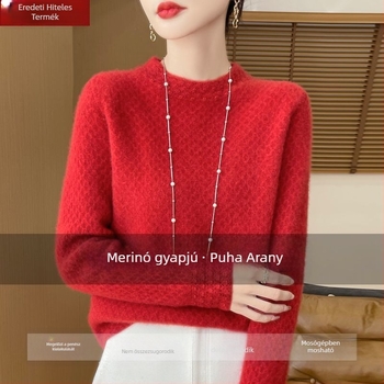 Ice Silk pulóver fél magas gallérral, hercegnői ujjakkal, normál vastagságú