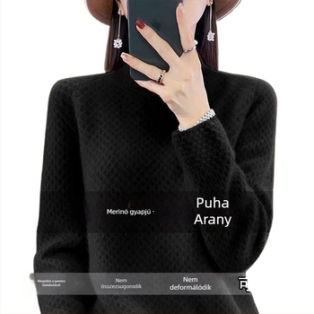 Ice Silk pulóver fél magas gallérral, hercegnői ujjakkal, normál vastagságú