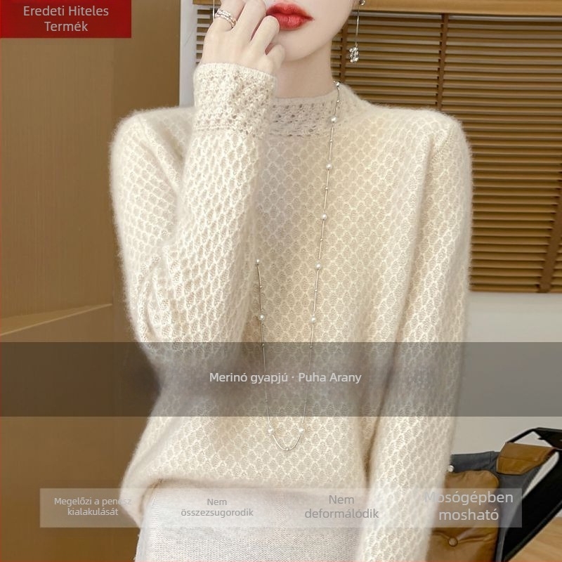 Ice Silk pulóver fél magas gallérral, hercegnői ujjakkal, normál vastagságú