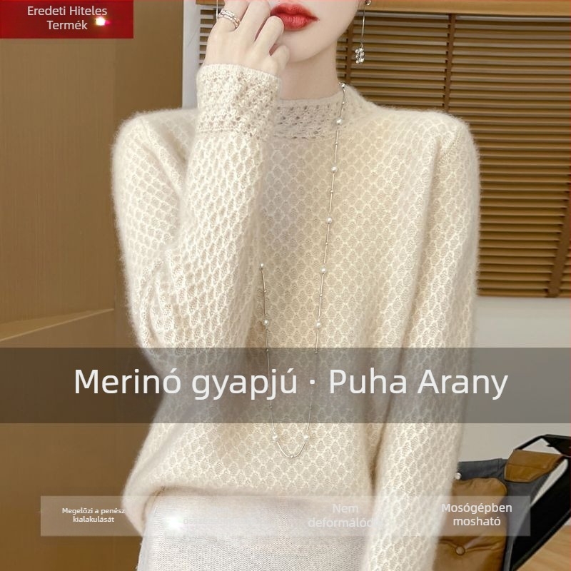 Ice Silk pulóver fél magas gallérral, hercegnői ujjakkal, normál vastagságú