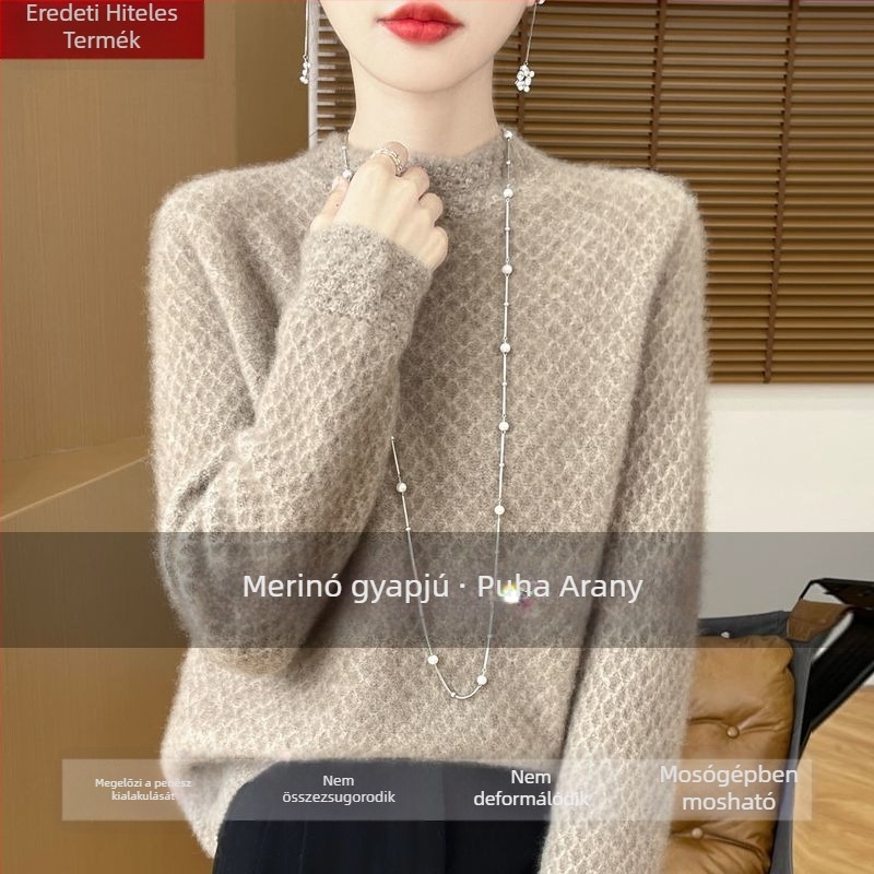 Ice Silk pulóver fél magas gallérral, hercegnői ujjakkal, normál vastagságú