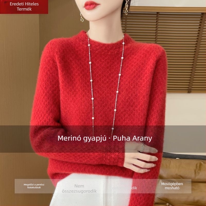 Ice Silk pulóver fél magas gallérral, hercegnői ujjakkal, normál vastagságú