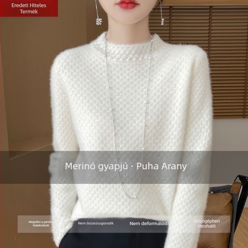 Ice Silk pulóver fél magas gallérral, hercegnői ujjakkal, normál vastagságú