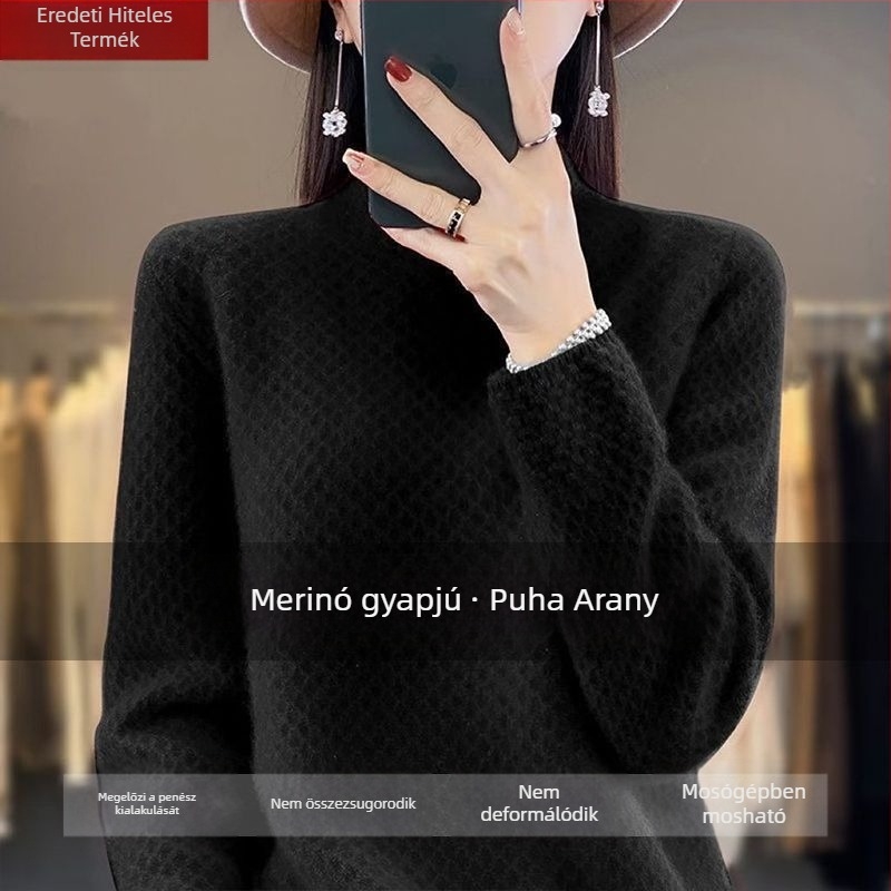 Ice Silk pulóver fél magas gallérral, hercegnői ujjakkal, normál vastagságú