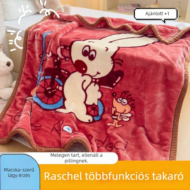 Raschel plüss takaró, rajzfilm mintás, egész éves használatra, 1–12 éveseknek, 1500–2000 g, kollégiumi stílus
