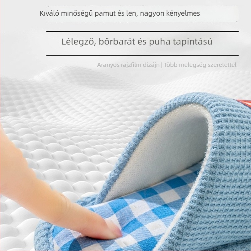 Gyerekeknek szóló lenvásznú szandál (rajzfilmszerű mintával, 7–12 éveseknek, PVC talppal)