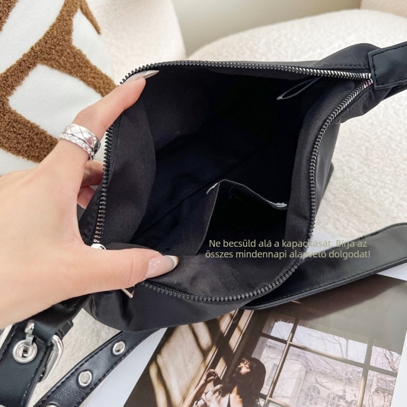Női Dumpling Crossbody táska, Oxford anyag, kagyló alakú forma, cipzáras nyitás, laptop zseb, belső cipzáras zseb