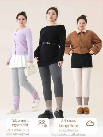 Női pamutból készült fleece-béléssel ellátott leggings, csíkos mintázat, magas derekú, teljes hosszúságú, pamut-elasztán anyag