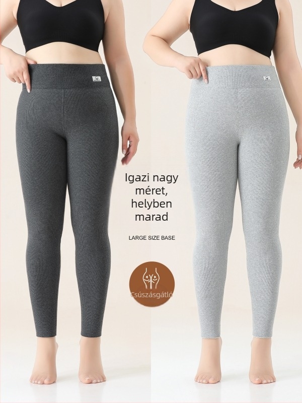Női pamutból készült fleece-béléssel ellátott leggings, csíkos mintázat, magas derekú, teljes hosszúságú, pamut-elasztán anyag