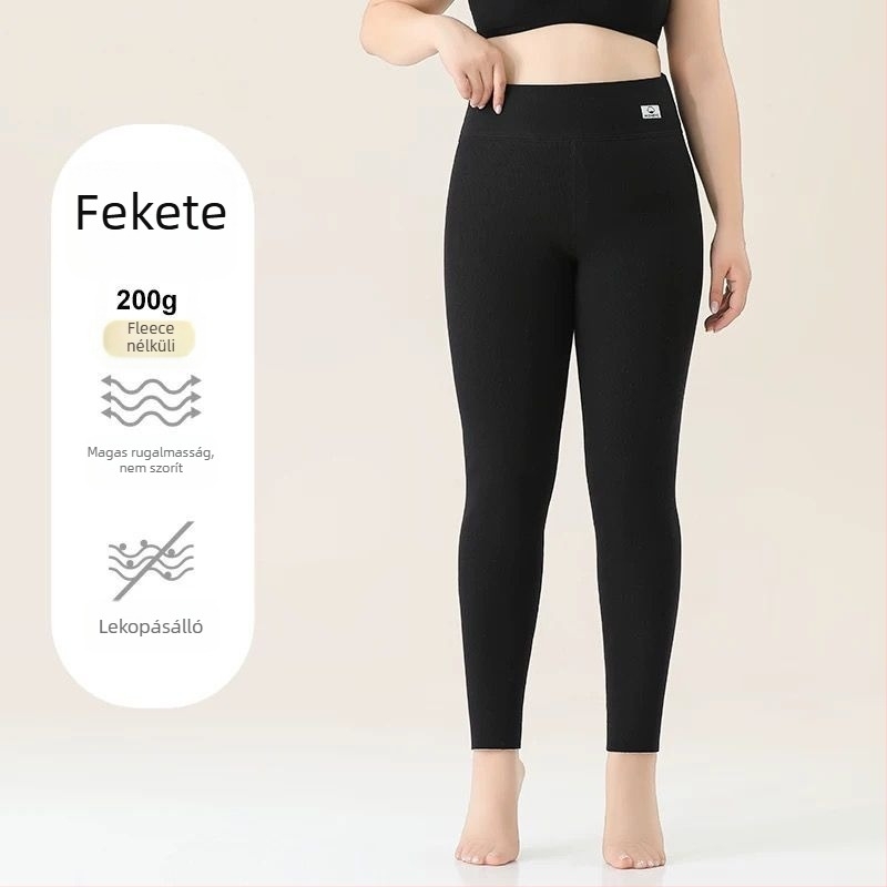 Női pamutból készült fleece-béléssel ellátott leggings, csíkos mintázat, magas derekú, teljes hosszúságú, pamut-elasztán anyag