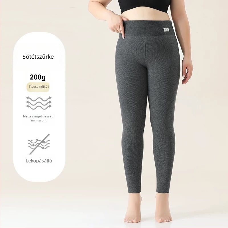 Női pamutból készült fleece-béléssel ellátott leggings, csíkos mintázat, magas derekú, teljes hosszúságú, pamut-elasztán anyag