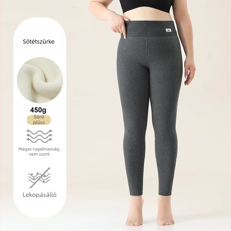 Női pamutból készült fleece-béléssel ellátott leggings, csíkos mintázat, magas derekú, teljes hosszúságú, pamut-elasztán anyag